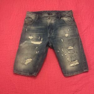 Diesel Blue Jean Shorts with Distressed Details, Size 31